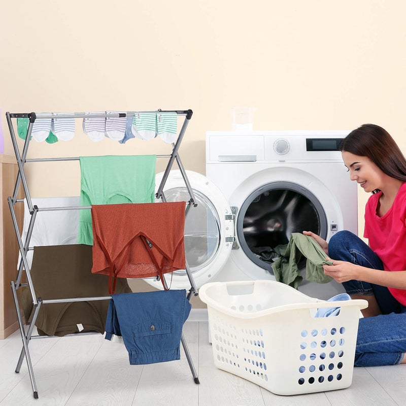 Relaxdays Laundry Stand, Foldable & Extendable Tower, 11 Rails, Space-Saving Clothes Drying Rack, Metal, White, Plastic, Pack of 1 - Image 5