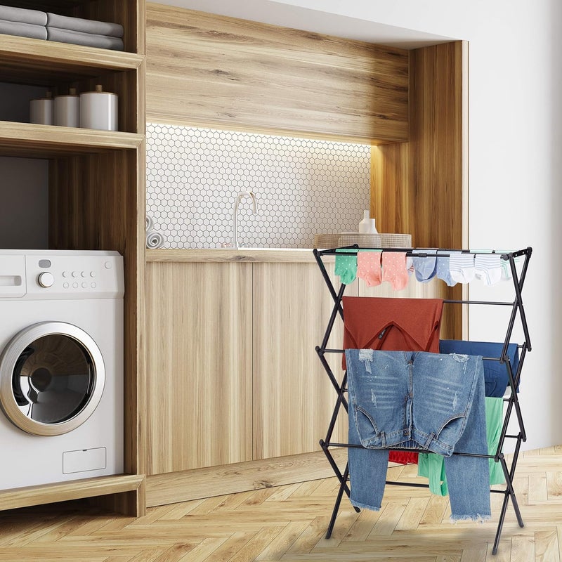Relaxdays Laundry Stand, Foldable & Extendable Tower, 11 Rails, Space-Saving Clothes Drying Rack, Metal, White, Plastic, Pack of 1 - Image 3