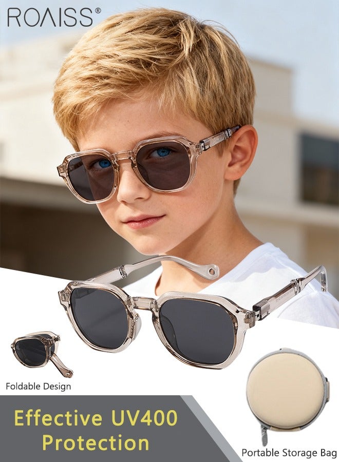 رويس نظارات شمسية دائرية مستقطبة للأطفال، حماية من الأشعة فوق البنفسجية 400، نظارات شمسية لطيفة لقضاء العطلات على الشاطئ، عدسات عالية الدقة، نظارات شمسية قابلة للطي مع صندوق محمول صغير للأولاد والبنات والأطفال من سن 3 إلى 12 عامًا - Image 1
