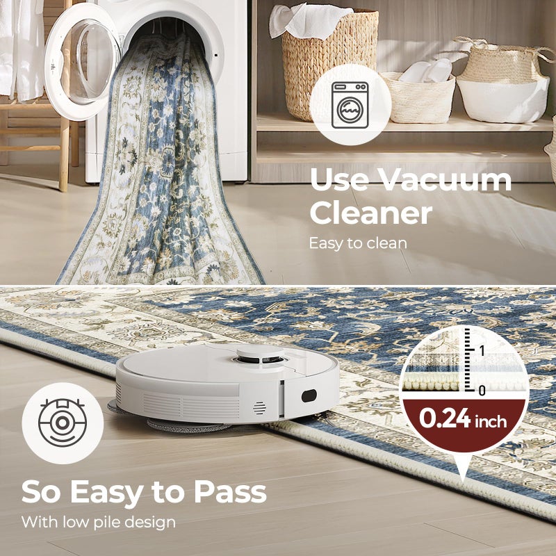 WITSHOCK 8x10 Area Rugs for Living Room: Machine Washable - Non Slip Modern Abstract Rug for Bedroom Dining Room - Stain Resistant for Household - Pet Owners (Blue) - Image 2