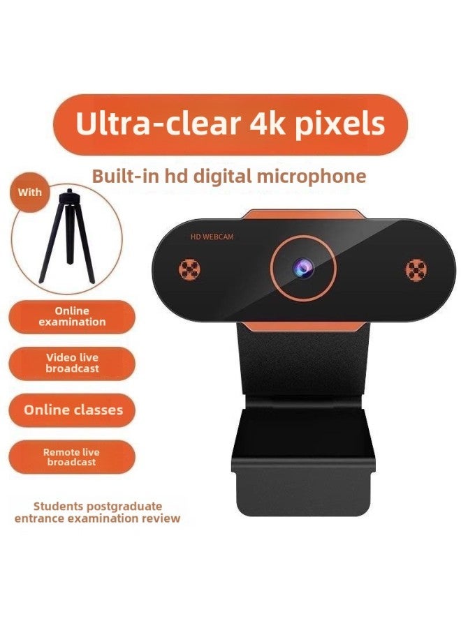 Computer Camera Desktop Home Notebook External Live HD With Microphone Microphone Integrated External-Colour:Upgraded Version-orange★Clear 4k 【auto Focus + Built-in Microphone】 Comes With Tripod Stand