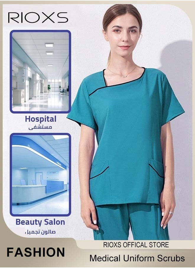 RIOXS Unisex Medical Uniform Scrubs, Women And Men Scrubs Set, Medical Scrubs Short Sleeve Top And Pants, Medical Uniform Scrub Set For Nurses/ Dental Assistants/ Students/ Doctors And Hospital Workers  - Image 2
