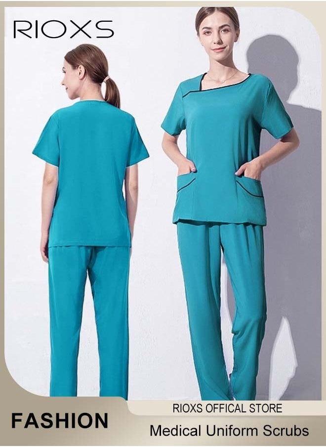 RIOXS Unisex Medical Uniform Scrubs, Women And Men Scrubs Set, Medical Scrubs Short Sleeve Top And Pants, Medical Uniform Scrub Set For Nurses/ Dental Assistants/ Students/ Doctors And Hospital Workers  - Image 1