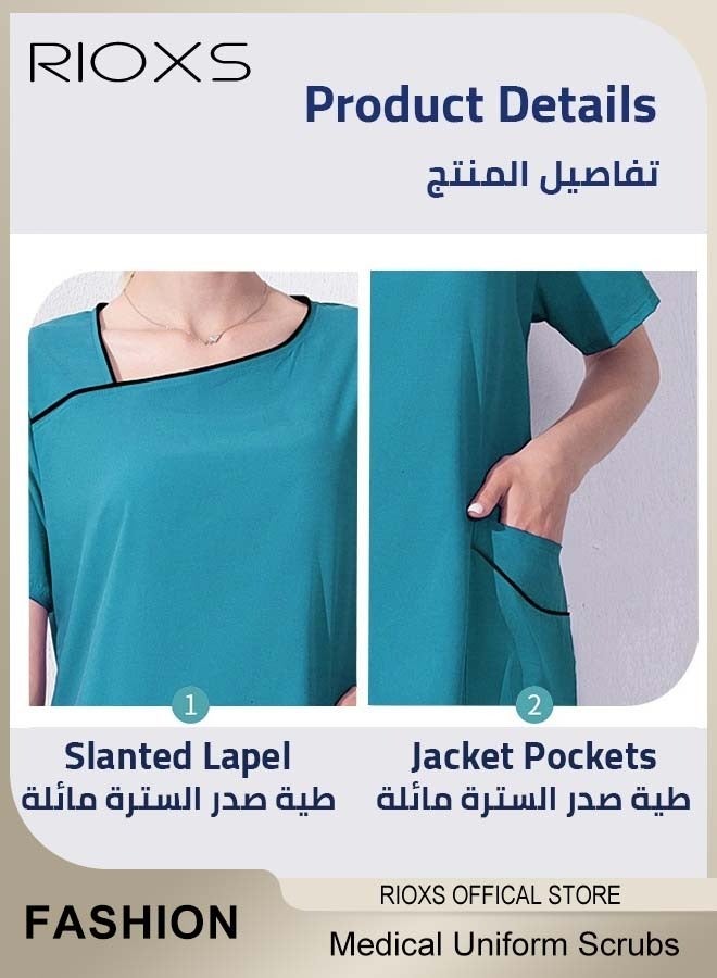 RIOXS Unisex Medical Uniform Scrubs, Stretch Medical Scrubs Set with Pockets for Men and Women, Short Sleeve Top and Long Pants, Lightweight Breathable Unconventional Collar Design Medical Uniform Scrub Set for Nurses/ Dental Assistants/ Students/ Doctors and Hospital Workers, Lake Blue - Image 3