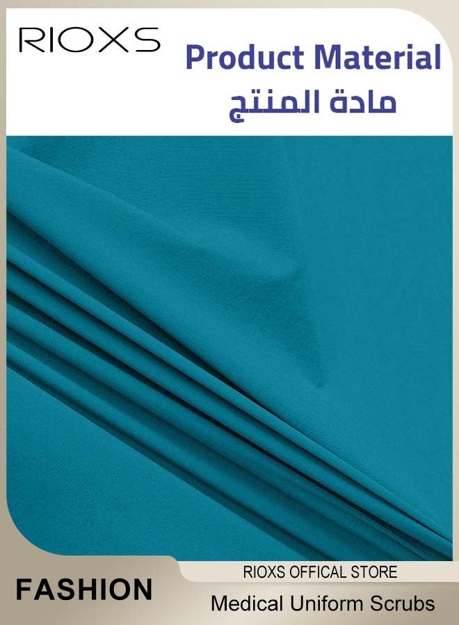 RIOXS Unisex Medical Uniform Scrubs, Stretch Medical Scrubs Set with Pockets for Men and Women, Short Sleeve Top and Long Pants, Lightweight Breathable Unconventional Collar Design Medical Uniform Scrub Set for Nurses/ Dental Assistants/ Students/ Doctors and Hospital Workers, Lake Blue - Image 5