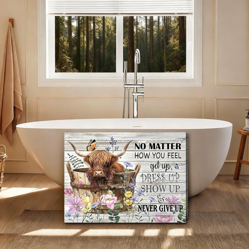 ARS Graphics ARS® Inspirational Wall Art Framed Highland Cow Motivational Quote Sign Rustic Farmhouse Floral Wall Decor 12×16 Inch - Image 2
