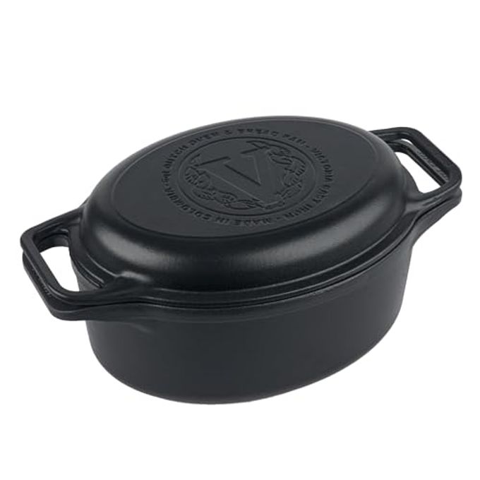 Victoria 6-Quart Cast Iron Oval Dutch Oven, Combination Combo Cooker Pot and Skillet, Bread Baker, Made in Colombia, 2-Piece Set