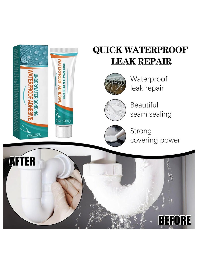 Captaintech Underwater Bonding Waterproof Adhesive, Underwater Bonding Sealant, Waterproof Underwater Glue for Pool Tiles Glass, Heavy Duty Leakage Plugging Adhesive Underwater Sealant (2PCS, 120ML)  - Image 2