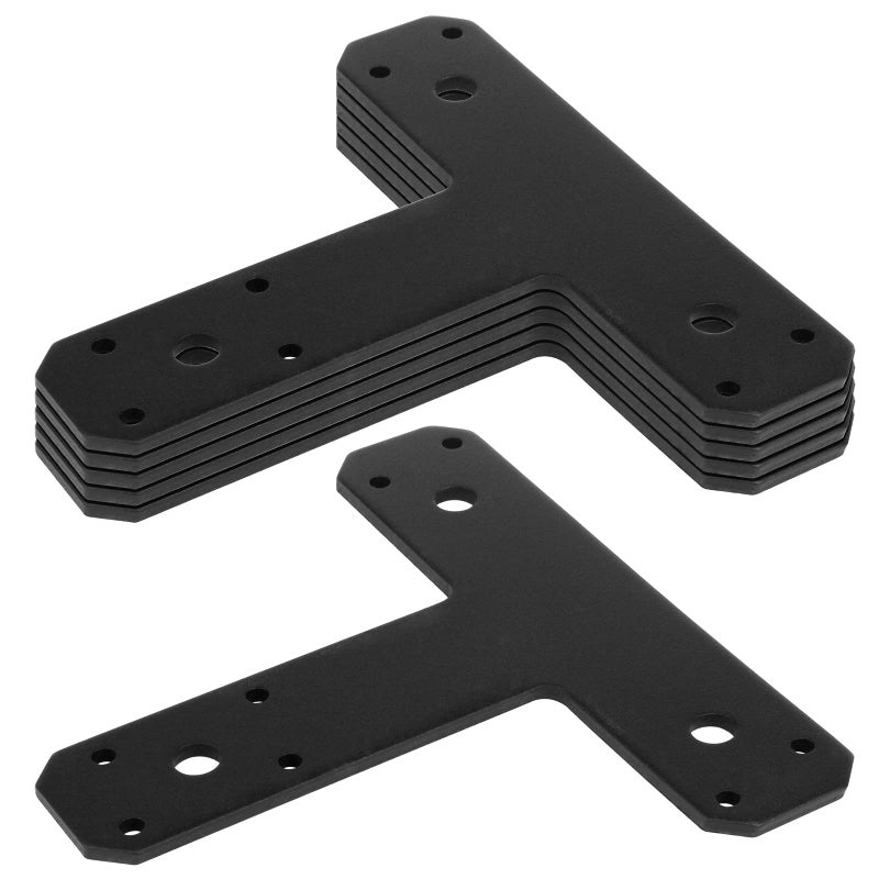 heneng 6 Pcs T Shaped Mending Plates, 6-1/2" x 1-1/2", Flat Repair Fixing Connector Bracket, 5/32" Thick - Image 1