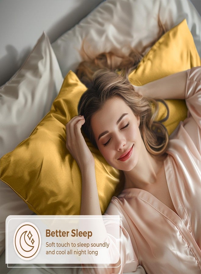 Pure Bedding طقم غطاء وسادة من الساتان من بيور بيدينج - مقاس كينج (20 بوصة × 40 بوصة، ذهبي) - أغطية وسائد حريرية ناعمة على الشعر والبشرة - أغطية وسائد من الساتان بإغلاق ظرفي - ألياف دقيقة فاخرة فائقة النعومة - Image 3