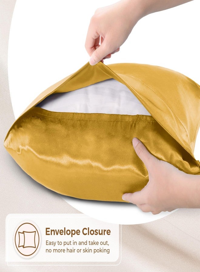 Pure Bedding طقم غطاء وسادة من الساتان من بيور بيدينج - مقاس كينج (20 بوصة × 40 بوصة، ذهبي) - أغطية وسائد حريرية ناعمة على الشعر والبشرة - أغطية وسائد من الساتان بإغلاق ظرفي - ألياف دقيقة فاخرة فائقة النعومة - Image 5