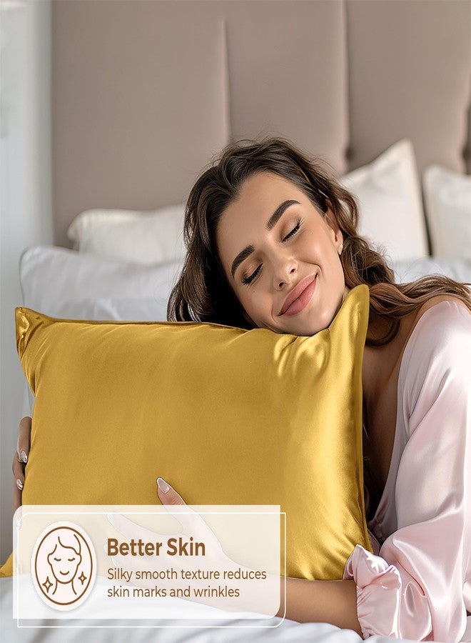 Pure Bedding طقم غطاء وسادة من الساتان من بيور بيدينج - مقاس كينج (20 بوصة × 40 بوصة، ذهبي) - أغطية وسائد حريرية ناعمة على الشعر والبشرة - أغطية وسائد من الساتان بإغلاق ظرفي - ألياف دقيقة فاخرة فائقة النعومة - Image 2
