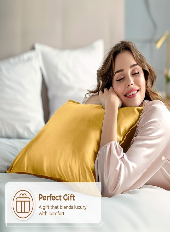 Pure Bedding طقم غطاء وسادة من الساتان من بيور بيدينج - مقاس كينج (20 بوصة × 40 بوصة، ذهبي) - أغطية وسائد حريرية ناعمة على الشعر والبشرة - أغطية وسائد من الساتان بإغلاق ظرفي - ألياف دقيقة فاخرة فائقة النعومة - Image 4