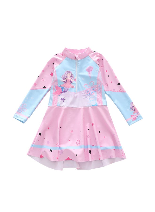 إسكدنيا ملابس سباحة للأطفال، تنورة من قطعة واحدة، بأكمام طويلة، بدلة سباحة رياضية للغوص بزاوية مسطحة للأطفال الكبار - اللون: CM2416-2MZ، مقاس الحواجب: 2XL (110-120 سم، 19.50 كجم - 23.50 كجم) - Image 1