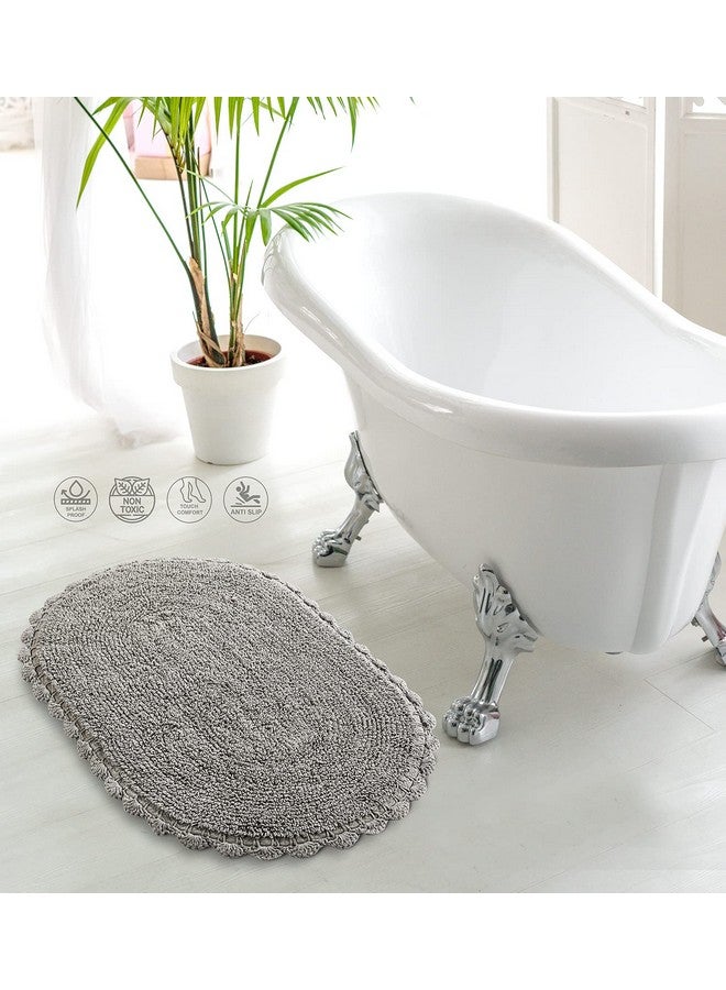 SASHAA WORLD Super Soft Reversible Bath Mat/Bathroom Rug from Crochet Collection | Oval-Shaped with Crochet Border | Ideal for Tub, Shower, Sink, or Vanity | 40 x 60 cm, Grey - Image 1