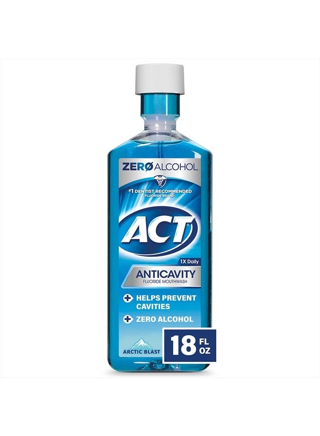 ACT Anticavity Zero Alcohol Fluoride Mouthwash 18 fl. oz., With Accurate Dosing Cup, Arctic Blast - Image 1