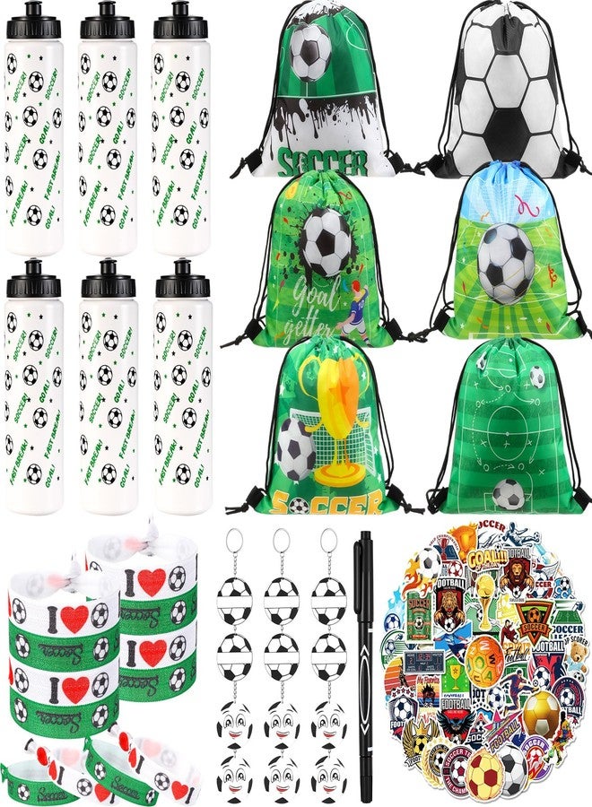 Maxdot 81 Pcs Soccer Party Favors Set Water Bottle Drawstring Bags Acrylic Keychain Knotted Bracelet 50 Stickers Oil Pen Sports Favors for Team Gifts Party Supplies - Image 1
