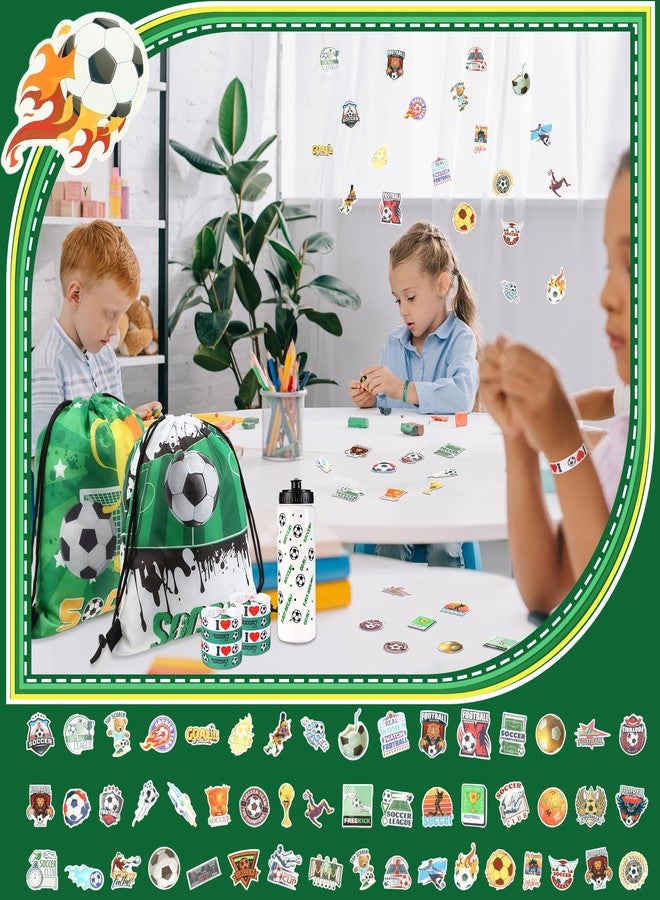Maxdot 81 Pcs Soccer Party Favors Set Water Bottle Drawstring Bags Acrylic Keychain Knotted Bracelet 50 Stickers Oil Pen Sports Favors for Team Gifts Party Supplies - Image 5