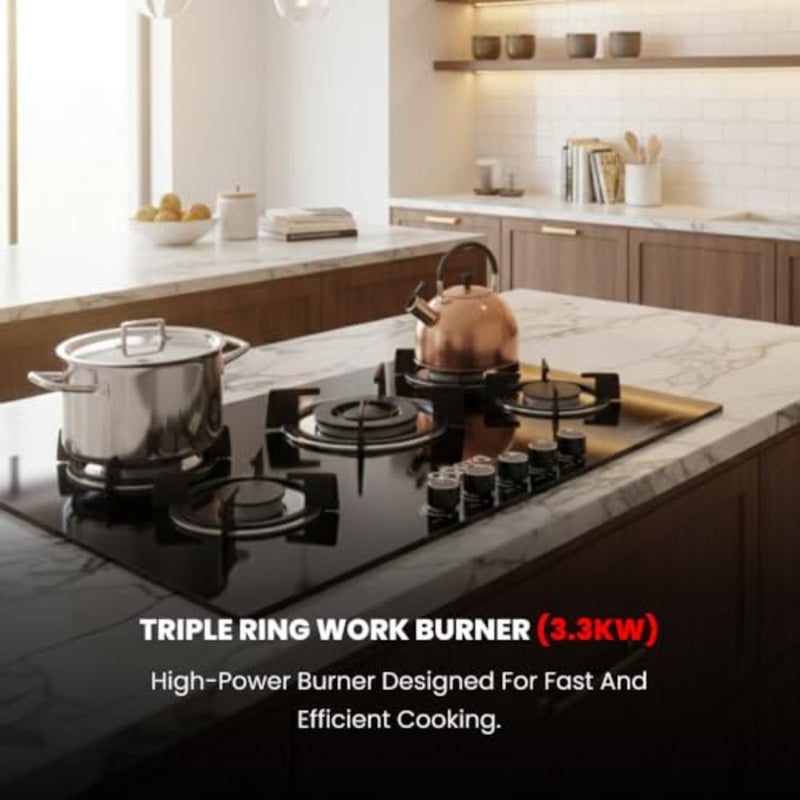 5-in-1 Built-In Gas Hob OG3021GC for Kitchen Use, Black Stainless Steel, Auto Ignition Low Gas Consumption, Efficient Heating, 2 Years Warranty - Image 3