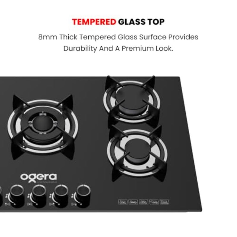 5-in-1 Built-In Gas Hob OG3021GC for Kitchen Use, Black Stainless Steel, Auto Ignition Low Gas Consumption, Efficient Heating, 2 Years Warranty - Image 4