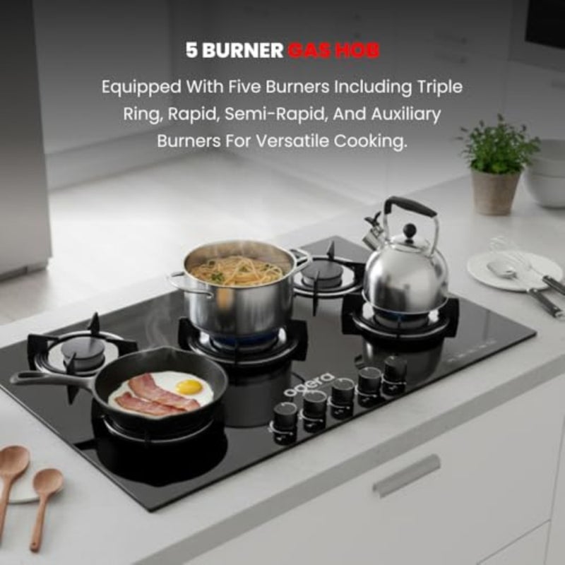 5-in-1 Built-In Gas Hob OG3021GC for Kitchen Use, Black Stainless Steel, Auto Ignition Low Gas Consumption, Efficient Heating, 2 Years Warranty - Image 2