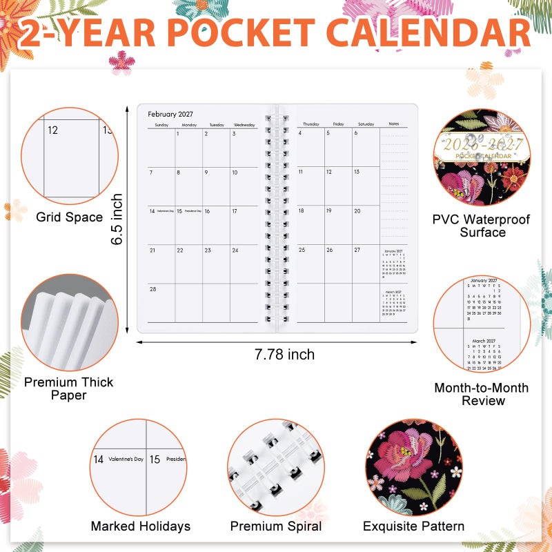 ReliThick 2026-2027 Spiral Small Pocket Calendar for Purse Monthly Planner Notebook with PVC Cover Pocket Calendar Journals Notepads Appreciation Gift for Women - Image 2