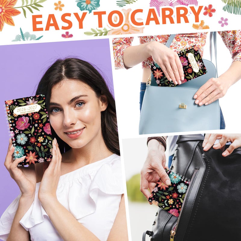 ReliThick 2026-2027 Spiral Small Pocket Calendar for Purse Monthly Planner Notebook with PVC Cover Pocket Calendar Journals Notepads Appreciation Gift for Women - Image 3