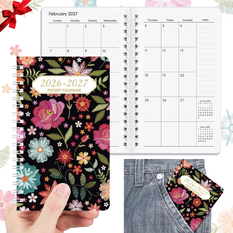 ReliThick 2026-2027 Spiral Small Pocket Calendar for Purse Monthly Planner Notebook with PVC Cover Pocket Calendar Journals Notepads Appreciation Gift for Women - Image 1