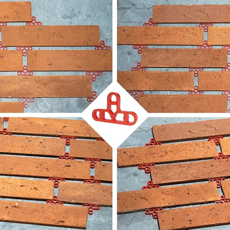 JINYO Red Color 10mm 3/8 inch Thin Brick Veneer Spacer Concrete Americana Classic Red Brick Spacer Old Mill Wall Spacer Brick Panels Spacer Clips Bricklaying Tools Clips Thick Tile Spacer - Image 4