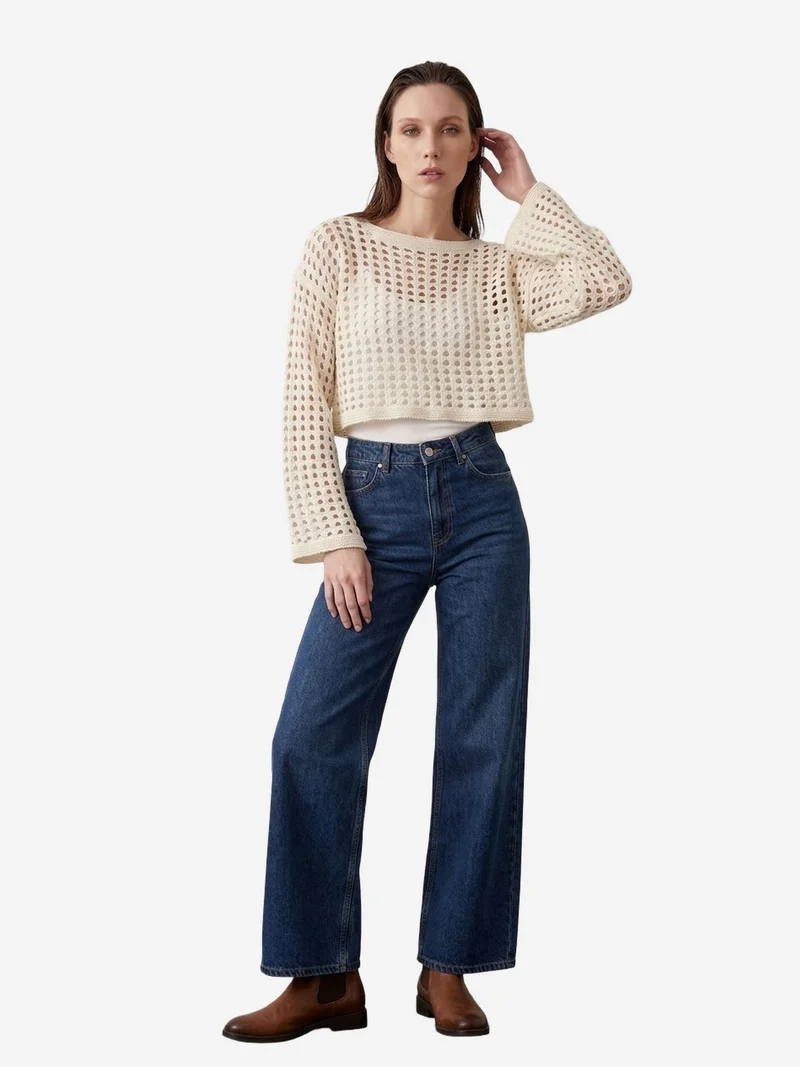 MY FASHION Textured Acrylic Crop Knit Top