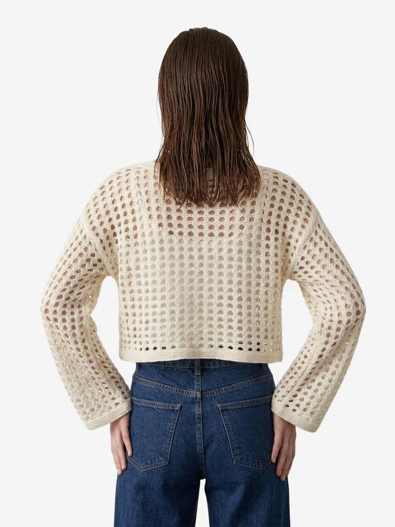 My Fashion Cream Natural MY FASHION Textured Acrylic Crop Knit Top for Women | Best Price UAE