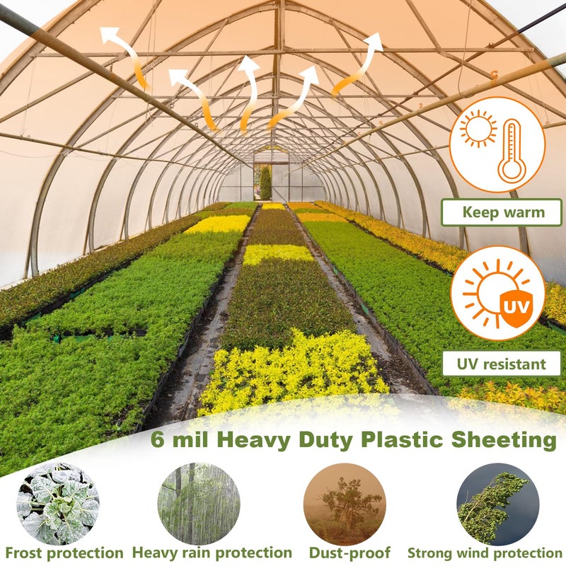 chicarry Greenhouse Plastic Sheeting, 12 x 25ft 6 mil Clear Greenhouse Film, UV Resistant Plastic Sheeting Heavy Duty, Polyethylene Green House Plastic Cover for Farms, Garden, Agriculture - Image 5