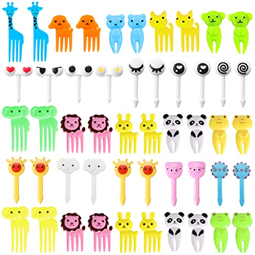 HASTHIP® 10 Pcs Dessert Fruit Forks for Kids, Cute Animals Little Mini Cartoon Toothpick for Cake Dessert Pastry Party Supply, Reusable, Food Grade Plastic, Random Color (Giraffe) - Image 1