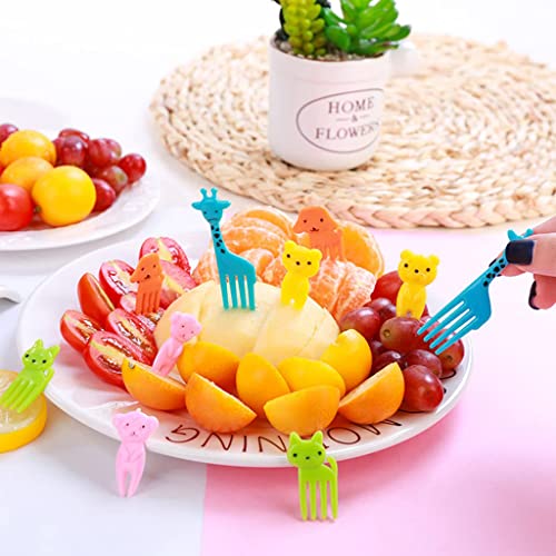 HASTHIP® 10 Pcs Dessert Fruit Forks for Kids, Cute Animals Little Mini Cartoon Toothpick for Cake Dessert Pastry Party Supply, Reusable, Food Grade Plastic, Random Color (Giraffe) - Image 2