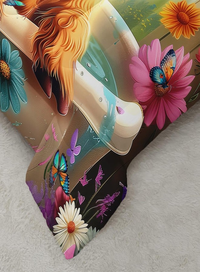 XYNHML Kawaii Wildlife Farmhouse Cow Comforter 3Pcs Twin Western Funny Animal Highland Cow Bedding Set for Kid Teen Girl Boy Butterfly Flower Cattle Quilt Bed Decor with 1 Comforter and 2 Pillowcases - Image 5