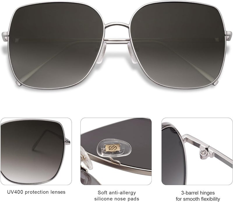 Sojos Trendy Oversized Square Metal Frame Sunglasses for Women Men Retro Big Flat Lens UV Protection Sunglasses SJ1146 - Image 4