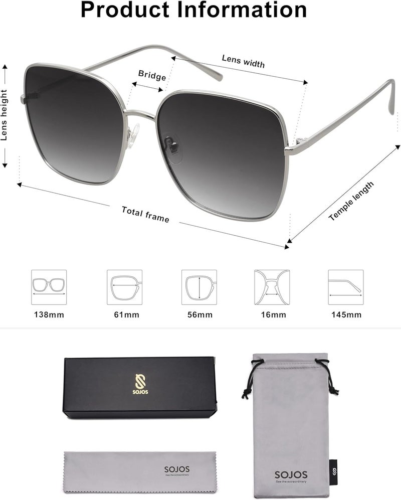 Sojos Trendy Oversized Square Metal Frame Sunglasses for Women Men Retro Big Flat Lens UV Protection Sunglasses SJ1146 - Image 5