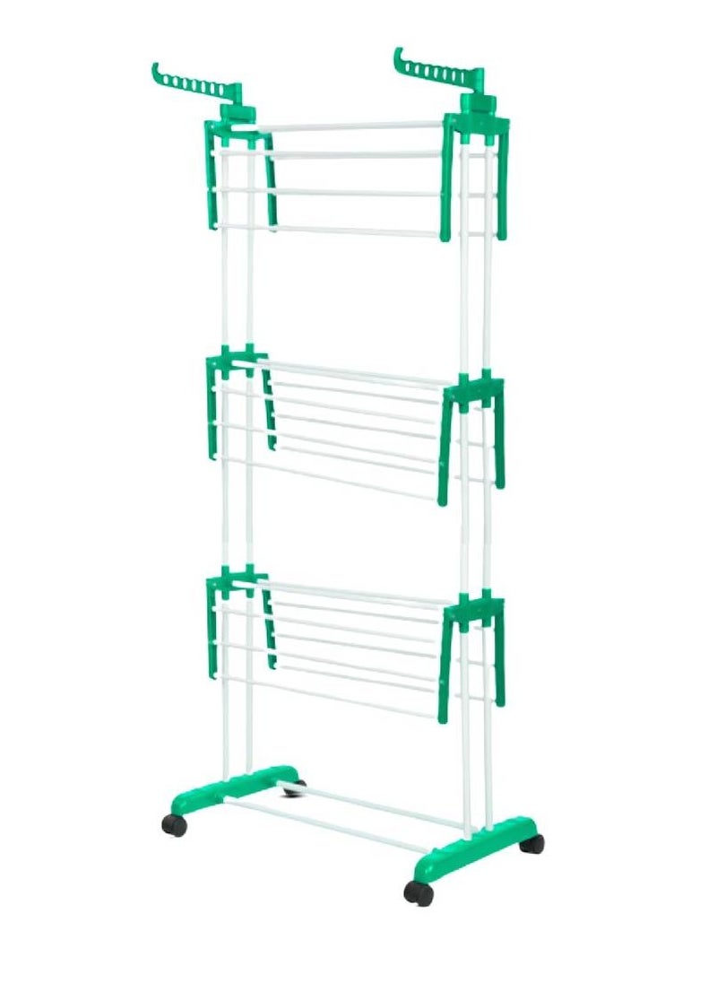 Cloth Drying Stand -Green, Spacious Drying Area, Collapsible 3-Tier Clothes Drying Rack With Hanger -40 kg Drying Capacity - Perfect For Balcony And Indoor Use