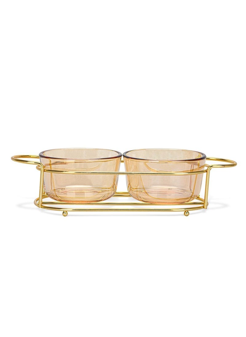 Pristine Fissman Pristine Glass Bowl with Metal Stand - Set of 2  - Image 2
