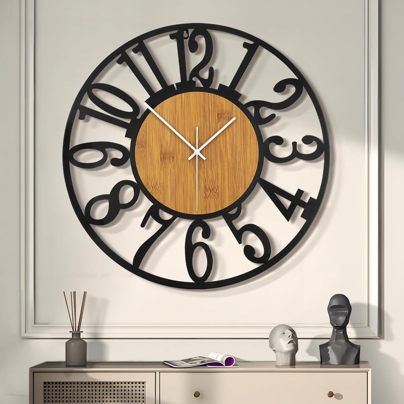 LEIKE Large Wall Clocks,Silent,Non Ticking,Battery Operated Rustic Round Modern Big Wood Wall Clock for Living Room, Bedroom,Kitchen,Farmhouse,Office,Home Decor - Image 1