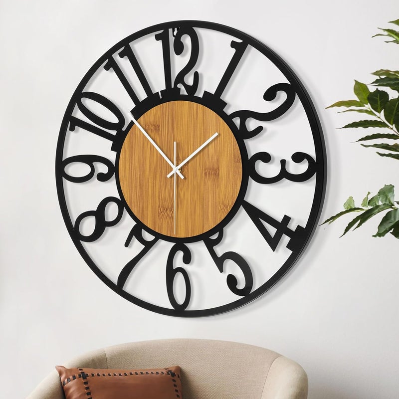 LEIKE Large Wall Clocks,Silent,Non Ticking,Battery Operated Rustic Round Modern Big Wood Wall Clock for Living Room, Bedroom,Kitchen,Farmhouse,Office,Home Decor - Image 3