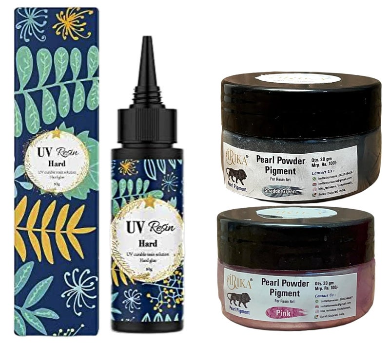 IRIKA IRIKA Resin Art Combo Pack Shadow Green Pearl Pink Powder Pigments 20g Each 50g UV Hard Resin NonToxic Best for Crafting  - Image 1