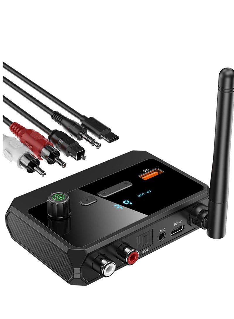 SYOSI Bluetooth Audio Adapter Transmitter Receiver - Bluetooth 5.1 Transmitter Receiver for TV Home Stereo Bluetooth Adapter for Receiver Wireless Audio Adapter with Low Latency RCA AUX 3.5mm - Image 1