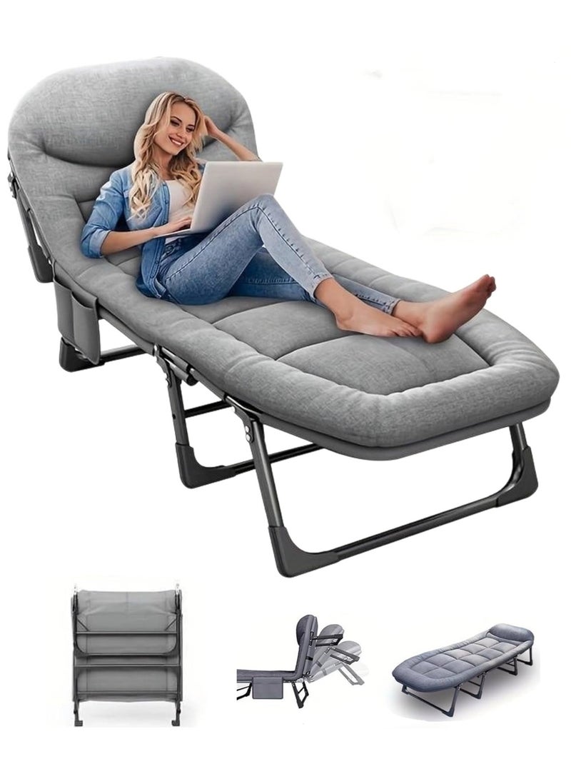 Beauenty Folding Camping Cot，Simple Folding Bed With Memory Foam Mattress And Adjustable Backrest,Portable Folding Outdoor Bed，Adjustable Bed Lounge Chair For Office And Camping 200x65cm，Grey - Image 1