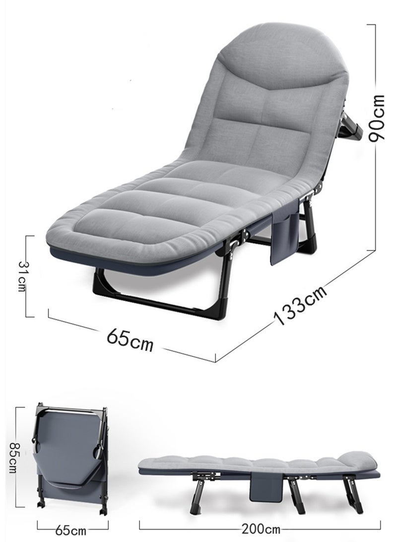 Beauenty Folding Camping Cot，Simple Folding Bed With Memory Foam Mattress And Adjustable Backrest,Portable Folding Outdoor Bed，Adjustable Bed Lounge Chair For Office And Camping 200x65cm，Grey - Image 2