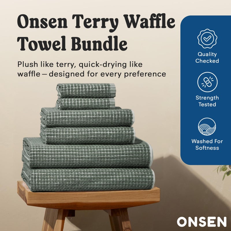 ONSEN Cotton Bath Towel â€” Sculpted Terry Texture, Quick-Dry, Low-Lint, Plush & Lightweight (Spruce, 2X Bath Towel, 2X Hand Towel, 2X Face Towel) - Image 2