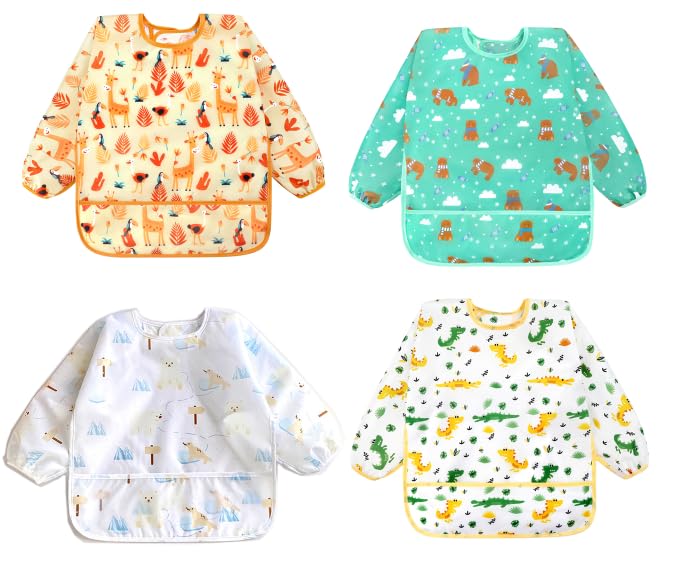 Accmor 4 Pack Long Sleeve Bibs Baby Smock Waterproof Sleeved Bib Smock for Baby Toddler 624 Months - Image 1