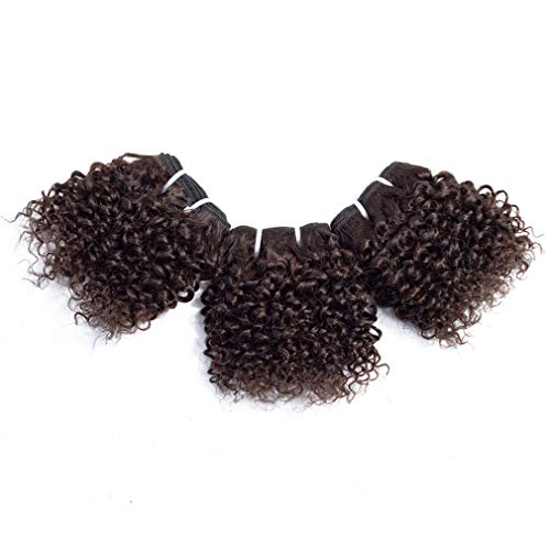Aiokrtse Peruvian Virgin Hair Short Kinky Curly Human Hair Weave Bundles 3 Bundles 6 inches with 1 Small Closure 122 Grams Light Brown Color - Image 1