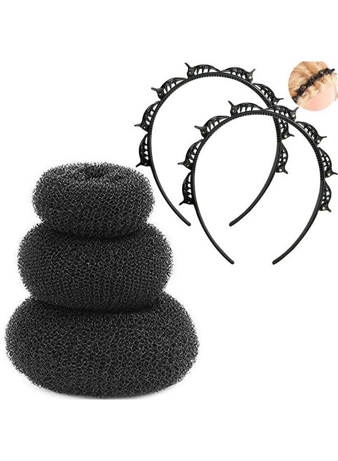 CHANDERKASH 2Pcs Double Layer Twist Plait Plastic Hair Band with 3pcs Sizes Donut Bun Maker Accessories|Puff Juda Bun Shaper |Messy Bun Scrunchie - Image 1