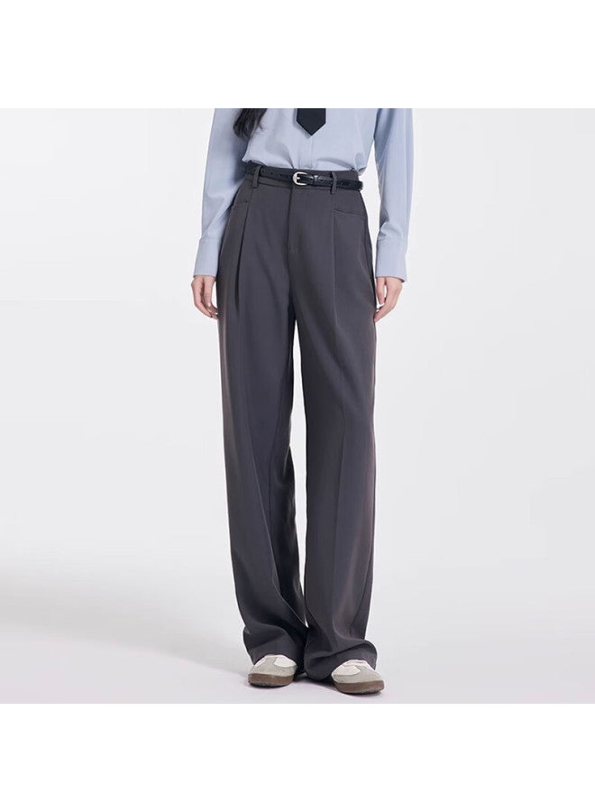 Teluoman Gray Slim-fit Dress Pants For Women, Straight-leg Long Trousers, Suitable For Commuting, Interviews, Draping Formal Wear, Casual Wide-leg Pants - Image 2